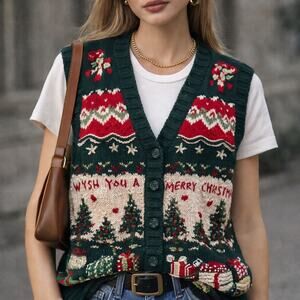 Vintage 90s Tiara International Christmas Sweater Vest Knit Party Unisex M / L